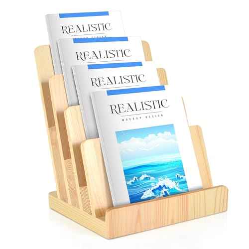 DLUGOPIS 4 Tier Wood Brochure Holder 8.5 x 11Magazine Display Rack Brochure Display Stand Literature Holder Pamphlet Display Stand Magazine Organizer Flyer Display Holder for Table Counter
