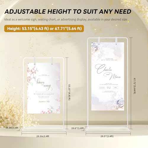 Wedding Sign Stand for Welcome Sign,Adjustable Easel Stand for Sign W/Design Bundle,Satin Ribbon,Leather Straps&Storage Bag, Wedding Sign Holder, Poster Stand for Display(White)