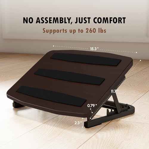Foot Rest for Under Desk at Work, Ergonomic Wooden Desk Foot Rest with 7 Adjustable Angles, Anti-Slip Footrest Comfortable Foot Stools for Office Leg Rest, No Assembly