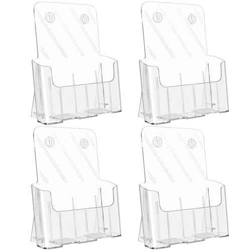 KTRIO Acrylic Brochure Holder 8.5 x 11 Clear Flyer Display Stand, Plastic Literature Holder for Trifold Brochures, Magazines, Menus, Pamphlets, Booklets, Documents, Desk or Wall Mount, 4 Pack
