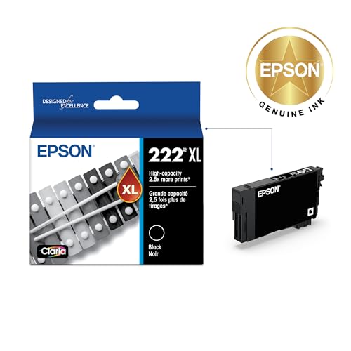 Epson 222 Claria Ink High Capacity Black Cartridge (T222XL120-S) Works with Workforce WF-2960, Expression XP-5200