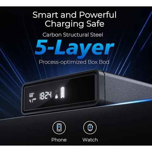 Smart Biometric Safe with Wireless Charging for Phone & Watch, 3 Access Methods to Unlock, Nightstand Drawer Safe LED Display with Humidity & Temperature Monitoring, Stopbox for Cash and Valuables