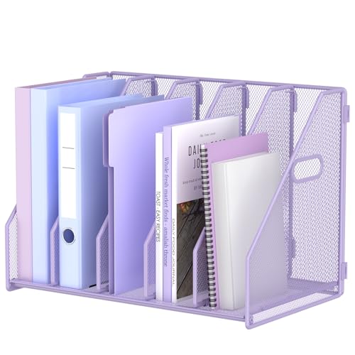 MINDEPOT Purple Desk File Organizer with 5 Vertical Compartments for Office