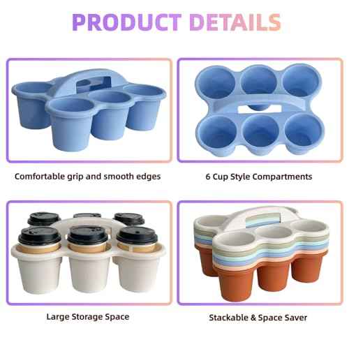 RAUVOLFIA 6 Pack Classroom Caddy Storage Basket with Handle, Plastic Drink Cup Caddy Holder, 6 Compartments for Kids, Table, Office, Arts, Crafts, Crayon, Marker, Pencil, School Supplies (Boho)