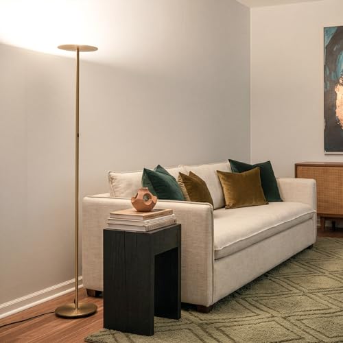 Brightech Sky LED Floor Lamp - Antique Brass Dimmable Tall Torch for Living Room & Bedroom