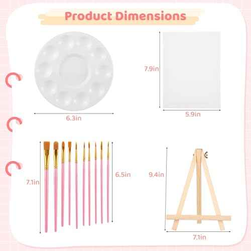 12 Sets Painting Set, Painting Supplies Kit, Wood Easels Canvases Paintbrushes Palettes Set, Professional Painting Set with 10 Style Paintbrushes, Art Supplies for Little Ones, Students