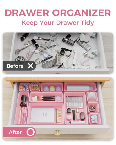 BiuLeon 25PCS Pink Plastic Drawer Organizer Set for Makeup & Jewelry Storage