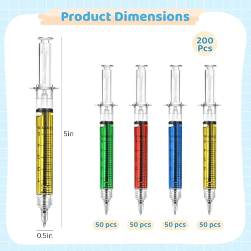 200 Pcs Syringe Pens Bulk, Retractable Fun Nurse Pens, Multi-Color Novelty Ballpoint Pens, Pretend Party Favors, Nursing School Supplies, Unique Gifts for Nurses, Doctors, Black Ink (200)