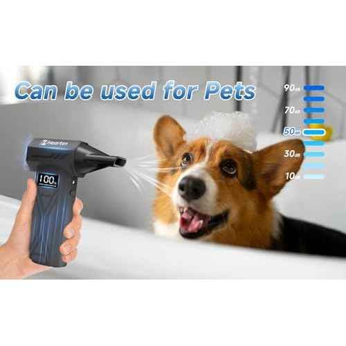 Mini Compressed Air Computer Duster 110000RPM, Cordless Electric Air Blower Rechargeable with LED Light, Case and Digital Display, for PC Keyboard Car Snow Removal & Outdoor, Air Bed, Black
