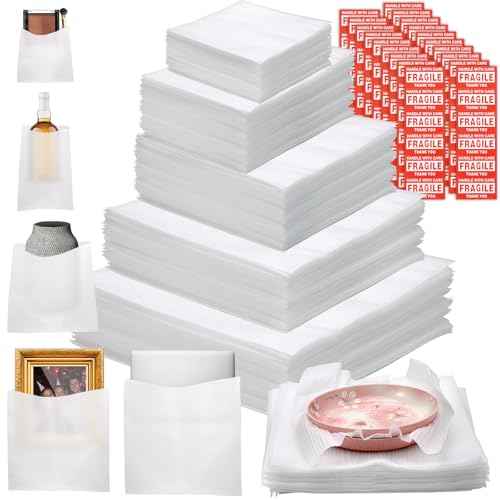 302 Pcs Packing Moving Foam Pouches & Sheets, 5 Sizes Cushion Foam Wrap Pouches with Fragile Stickers for Protect Dishes Cup Glasses Storage Supplies (7.8X7.8", 7.8X12", 12X12", 14X14", 16X16")