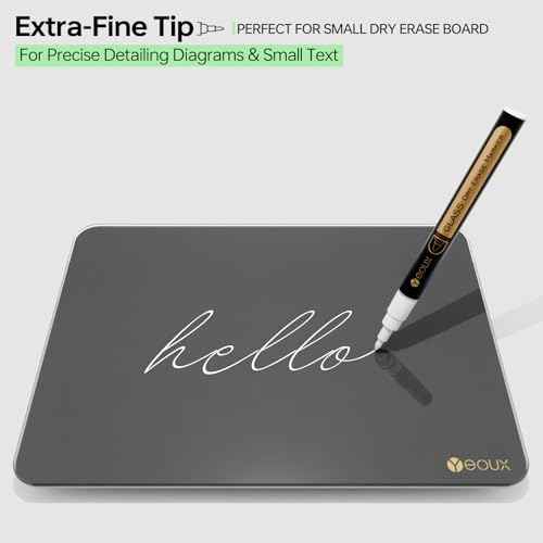 YEOUX Dry Erase Markers for Glass Board | No Residue | Whiteboard Markers | 1mm Ultra-Fine Tip Liquid Chalk Markers 4 Pack (White)