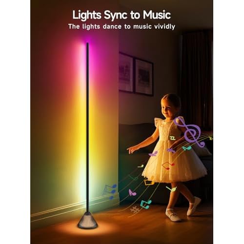 Corner Floor Lamp, Smart RGB LED Corner Lamp with App & Remote Control, Music Sync, Scene Modes, Modern Ambient Lighting Floor Lamp for Living Room, Bedroom, Gaming Room Decor