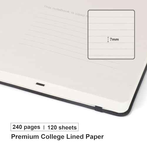 Comix Lined Journal Notebook for Women Men, Journaling Notebooks for Office School Home, 240 Pages, 5.5" x 8.3", College Ruled, A5, Hardcover, Black