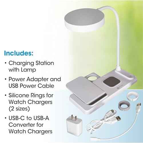 OttLite LED Desk Lamp with Charging Station, Multi-Device Desk Lamp with Wireless Charger, Book Light, Table Lamp Reading Light, Work Light, Desk Lights for Home Office or Bedside