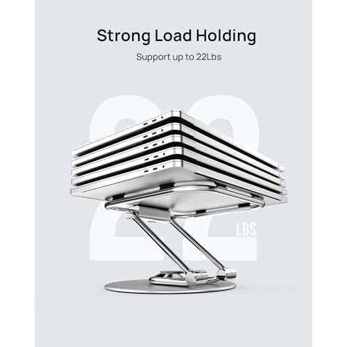 SODI Fixable Adjustable Laptop Stand with 360 Rotating Base, Ergonomic Laptop Stand for Easy Storage, Foldable Laptop Riser Compatible with MacBook Pro/Air up to 16", Silver