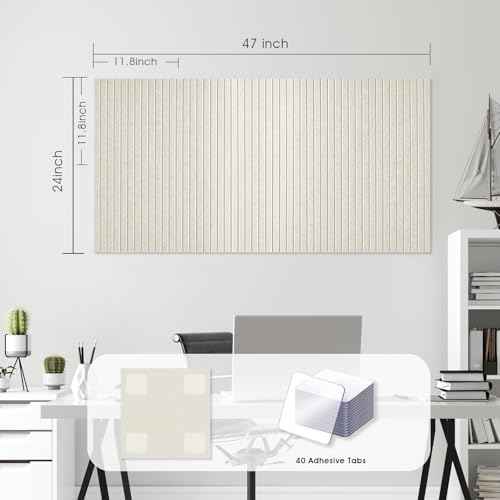 Large Cork Board for Office, 8 Pack Felt Wall Tiles with Slat Wall Paneling and Safe Removable Adhesive Tabs, Felt Bulletin Board Pin Board Cork Boards for Walls (Oatmeal)