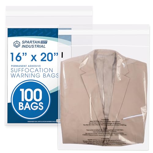 16" X 20" (100 Count) Self-Seal Clear Poly Bags With Suffocation