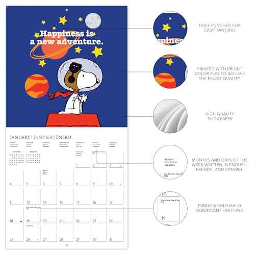 Graphique 2026 Peanuts Mini Wall Calendar | 7¡± x 7¡± | Thick Paper | Home & Office Organizer | Large Monthly Grid | 3 Languages & Marked Holidays | 4 Month Preview Page for 2027
