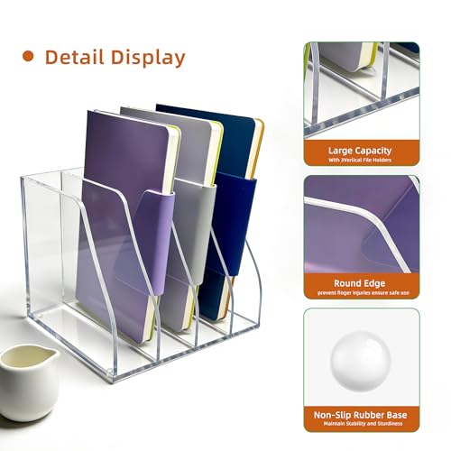 AIDIMOO B5 4-Section Clear Acrylic Magazine File Holder, Desk Organizer
