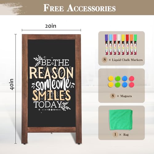 AMUSIGHT 40x20 Inch Double-Sided Wooden Chalkboard Sign A-Frame Outdoor Menu Board