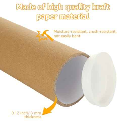 40PCS 2" x 6" Mailing Tubes with Caps, Small Cardboard Shipping Tubes,Kraft Paper Tube Mailers for Shipping, Packing, Art Prints, Maps, Blueprint