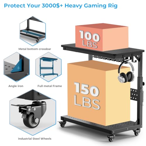 GreenForest Carbon Fiber Black Heavy-Duty PC Stand with Wheels – 150LBS, 26.9" x 13.7"
