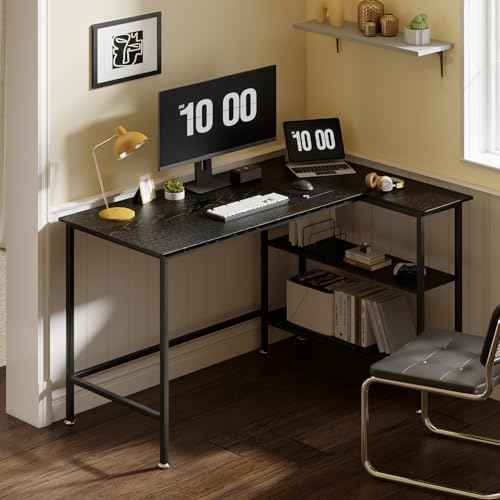 43" L Shaped Office Desk with Reversible Storage Shelves Can be Used as a Game Desk or Computer Desk Modern Design Corner Desk £¨Black£©