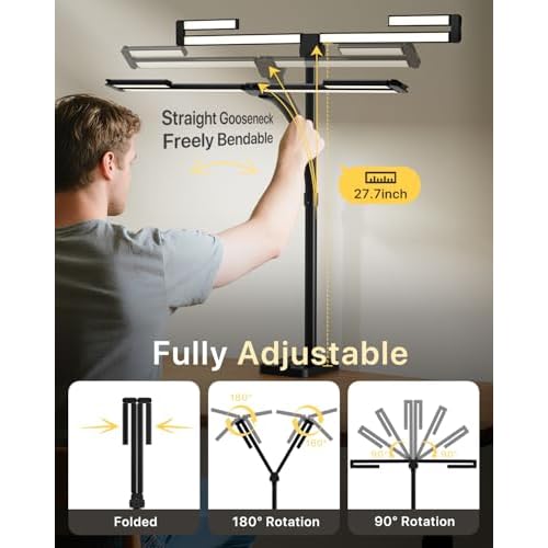 ONEMIX 42" LED Desk Lamp with Clamp, Architect Desk Light with Remote, Adjustable 4-Segment Bar, 1800LM Bright, Eye-Caring Desk Lamp for Home Office, Reading, Study, Dual Monitors, Workbench (Black)