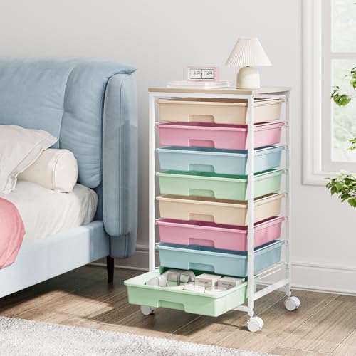 TOOLF Rainbow 8-Drawer Rolling Storage Cart with wooden top — classroom, office & home organization
