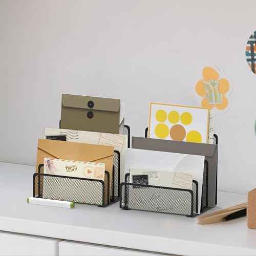 Mail Organizer with 5 Slot, Metal Mail Holder for Desk, Office File Holder Letter Organizer for Mails (Black)