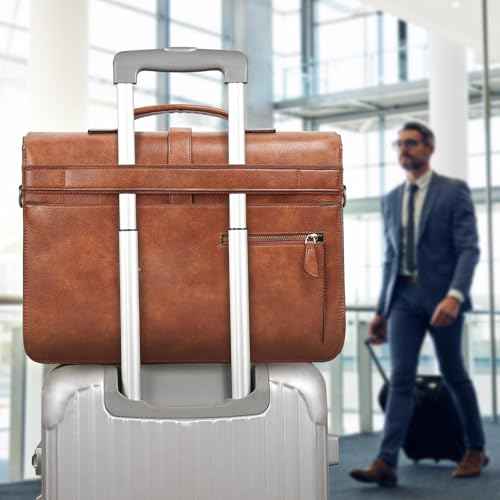 ESTARER Men's Leather Briefcase 15.6 Inch Laptop Messenger Bag for Business/Travel/Office, Professional Faux Leather Computer Satchel Shoulder Bag, Classic Brown