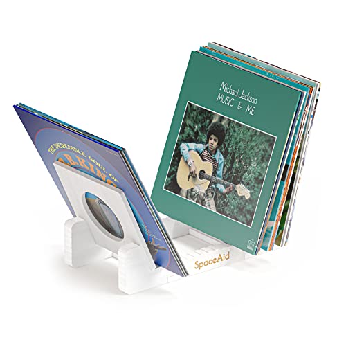 SpaceAid Bamboo Record Storage Holder Shelf, Holds Up to 50 Albums, 7 or 12 inch LPs, Stand Organizer Display, Gifts for Vinyl Lovers (White)