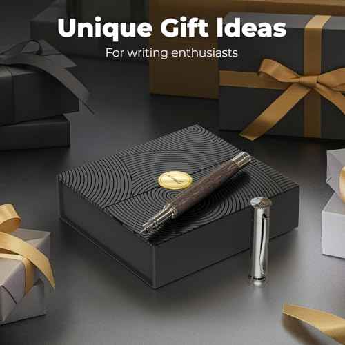 WEMATE Wood Fountain Pen with Ergonomic Grip, Fine Nib, 20 Ink Cartridges(10 Black&10 Blue), 1 Ink Converter, Smooth Writing&No Skips, Office Gift for Men, Professional