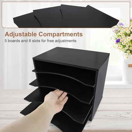 EMERIT Paper Organzier Wood Desktop Organizer Storage Letter Tray File Sorter with Adjustable Shelves for Home Office
