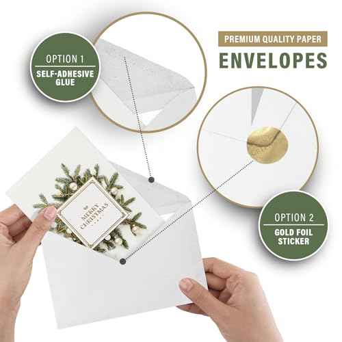 easykart labels Boxed Christmas Cards Assortment, White and Gold (48 Cards and 48 Envelopes) 6.75 x 4.5 Inch with Seal Stickers