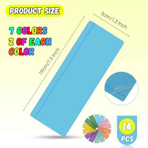 Guided Reading Highlight Strips, 14-Pack Overlays with Line in 7 Colors, Bookmark Reading Tracking Rulers for Dyslexia, ADHD, Visual Stress Relief