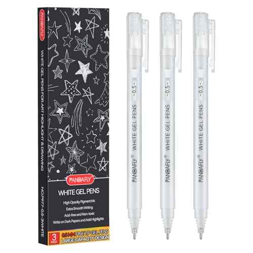 PANDAFLY White Gel Pens, 0.5mm Extra Fine Point Opaque Archival Ink Pen for Journaling, Art, or Drawing - For Artist Gifts, Holiday Gifts & DIY Projects, 3 Pack
