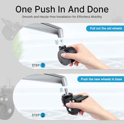 Nefish Office Chair Caster Wheels with Brake, 11mm, 2 Inch Heavy Duty Rubber Office Chair Wheel Replacement, Support 750lbs(Set of 5), Quiet Desk Chair Rollers, Safe for All Floors, Universal Fit