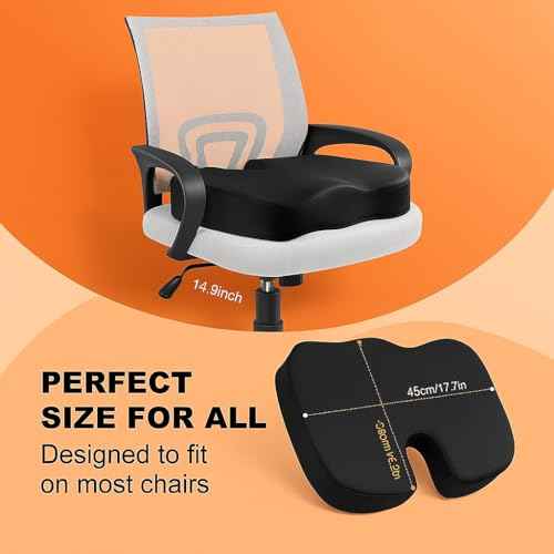 Memory Foam Seat Cushion with Carrying Bag & Cooling Gel for Office Chair, Wheelchair, Travel, Car Seat, Gaming Desk for Coccyx & Tailbone & Back Pain Relief, Sciatia Support