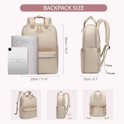 Laptop Backpack for Women Carry On Backpack Travel Backpack with Laptop Compartment for Work Travel Business Fit 16 Inch Notebook, Apricot