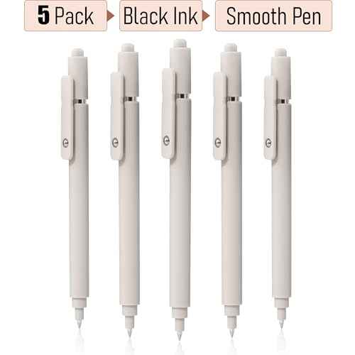 RIANCY Aesthetic Pens Beige Pens 5Pcs 0.5mm Quick Dry Black Ink Gel Pens Fine Point Smooth Writing Cute Pen Japanese Stationary Home Work Essentials Nurse School Gifts Office Supplies