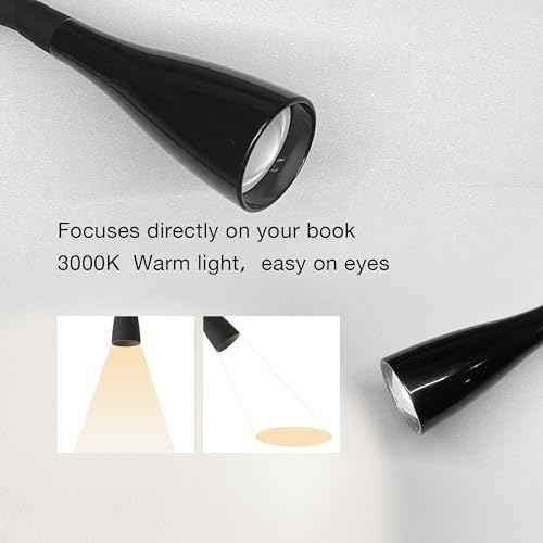 Book Light for Reading in Bed, Eye-Caring LED Reading Light, 360¡Æ Flexible Clip on headboard lamp, 5W 3000k Desk Lamp with Clamp for Bedroom, Office, Painting, Workbench and Sewing, Black