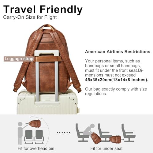 30L Backpack Purse for Women Men Laptop Backpack, Faux Leather Travel Work Backpack Teacher Bookbag fits 15.6" Laptop,Brown