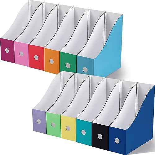 Colarr 12 Pack Cardboard Magazine Holders 12 Colors Magazine Storage Box with Label Stickers File Organizer Folder Book Holder for Desk Desktop Document Organizer for Office School (Elegant Color)