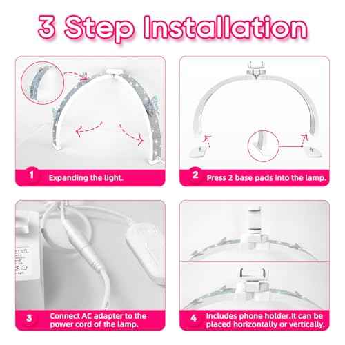 Half Moon Light for Nail Desk, Foldable 29" Nail Light for Desk, 180¡Æ Ultra-Bright Nail Tech Desk Lamp, Portable Half Moon Lamp with Phone Holder & Organizer Bag - Iridescent Diamond
