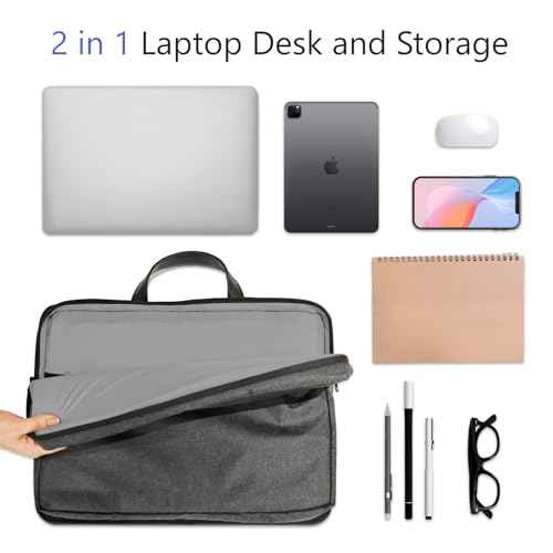 Lap Desk - Portable Laptop Desk Fits up to 15.6 inch Laptops, Wrist Pad, Storage Function, Tablet & Phone Holder, Laptop Stand for Home Office Study (Black & Dark Gray)