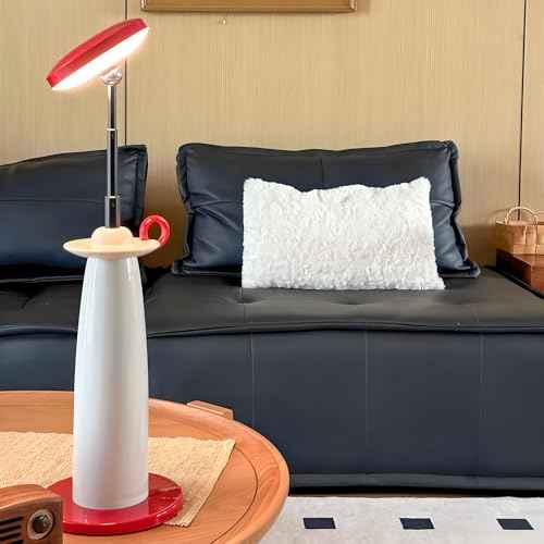 jonong Modern 2-in-1 LED Table & Floor Lamp, Adjustable Height 14.5-55.1 inches, Red Table lamp,Suitable for Bedroom, Living Room, Office, Gift for Friends, Women (White-Red)