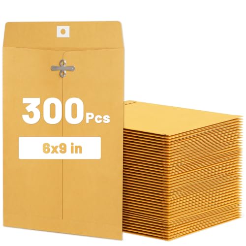 300 Pack 6x9 Brown Kraft Manilla Envelopes with Metal Clasps for Mailing & Storage