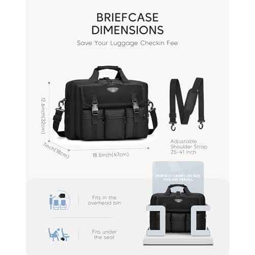 Large Tactical Laptop Bag 17.3 inch Carry on Messenger Computer Military Bag Briefcase Work Office with Extra Storage Bag, Black