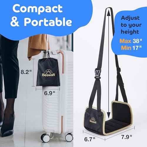Portable Airplane Foot Hammock for Plane Travel with Memory Foam & Hardboard for No Feet or Leg Clashing - Long Flight Air Travel Essentials to Relax Feet Rest Flying Overseas by Beswalt (Black)
